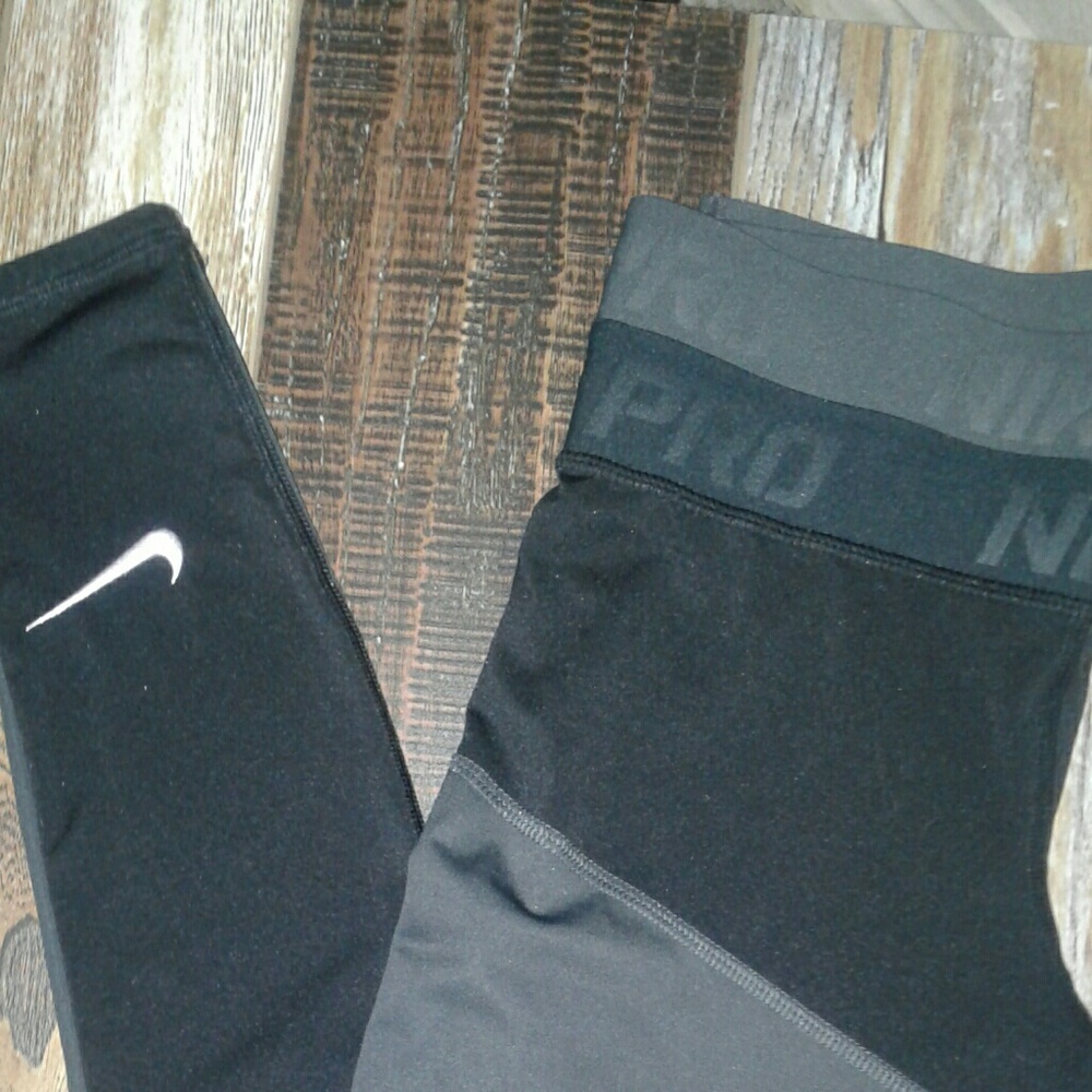 Nike Pro Double waist band gray & black tights